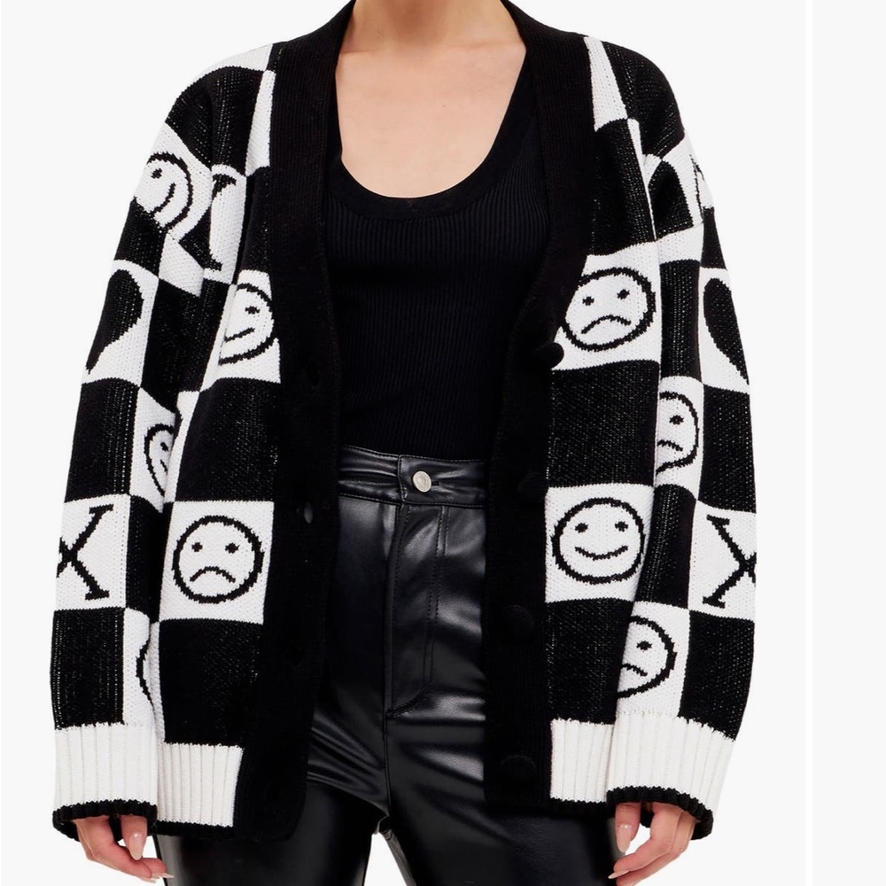 Black & White Checker Smiley XO Cardigan Sweater - Women - Grey Lab - Nordstrom
